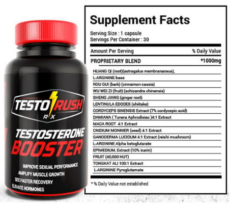 Testorush RX testosterone Booster ingredients